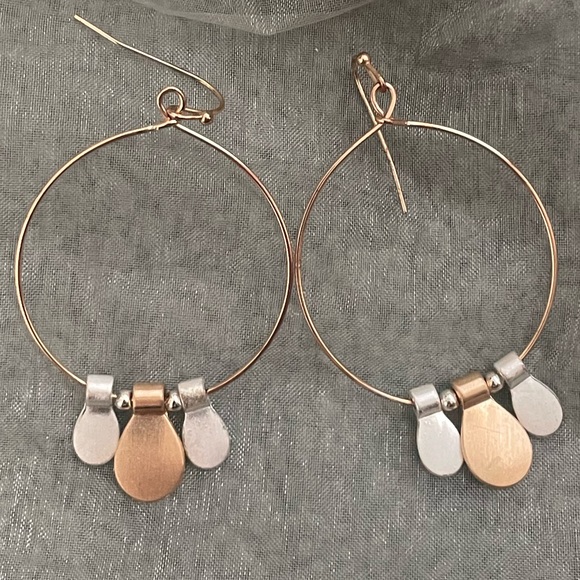 Mixed Metal Drop Hoop Earrings with Charms - Picture 3 of 5